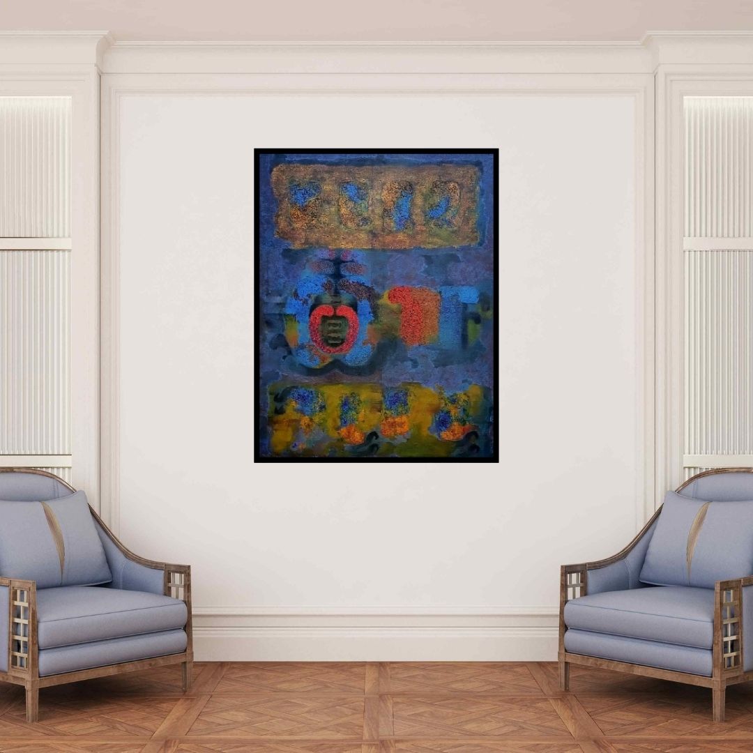 In-situ view of Rahul Pawar's 'Untitled (The Rhythm of Color)' painting in a room