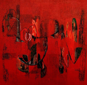 Untitled 42 (Urban Inferno) by Vivek Nimbolkar, Original Acrylic Abstract Painting on Canvas, Small Square Wall Art