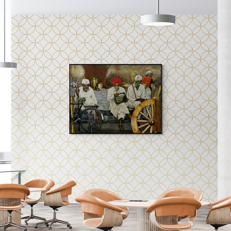 Preview of 'Untitled (A Moment of Tranquility)' Painting by Vijay Gille shown on a wall in a furnished room.