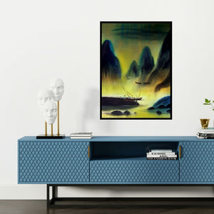 Preview of 'Untitled' Painting by Soumen Saha shown on a wall in a furnished room.