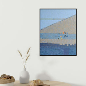 Mansing Jadhav's 'Untitled (Birds on a Wall)' painting visualized above a sofa in a contemporary room.