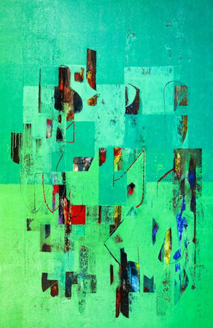 Untitled 48 (Urban Tapestry) by Vivek Nimbolkar, Original Acrylic Abstract Painting on Canvas, X-Large Vertical Wall Art