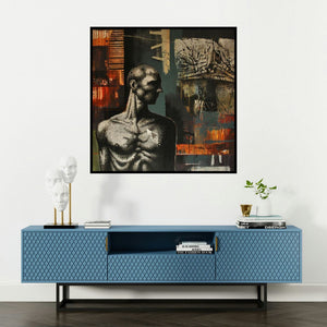 'Untitled' painting by Palash Halder shown on a wall in a furnished room.