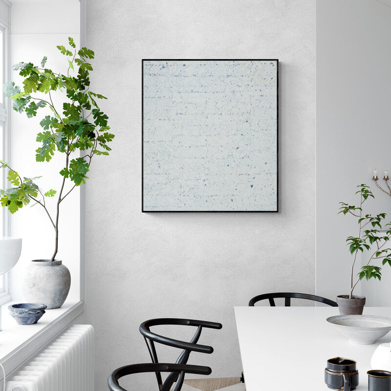 Preview of 'Untitled 49 (Winter Whispers)' Painting by Anil Tagad shown on a wall in a furnished room.