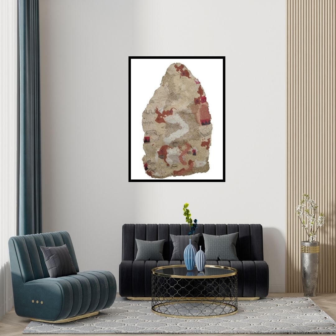 Preview of 'Untitled 5' Painting by Subhadip Bhattacharya shown on a wall in a furnished room.