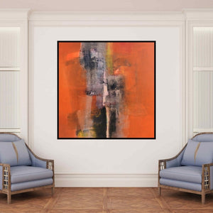 In-situ view of Umesh Patil's 'Untitled 5 (Vermillion Ascent)' painting in a room