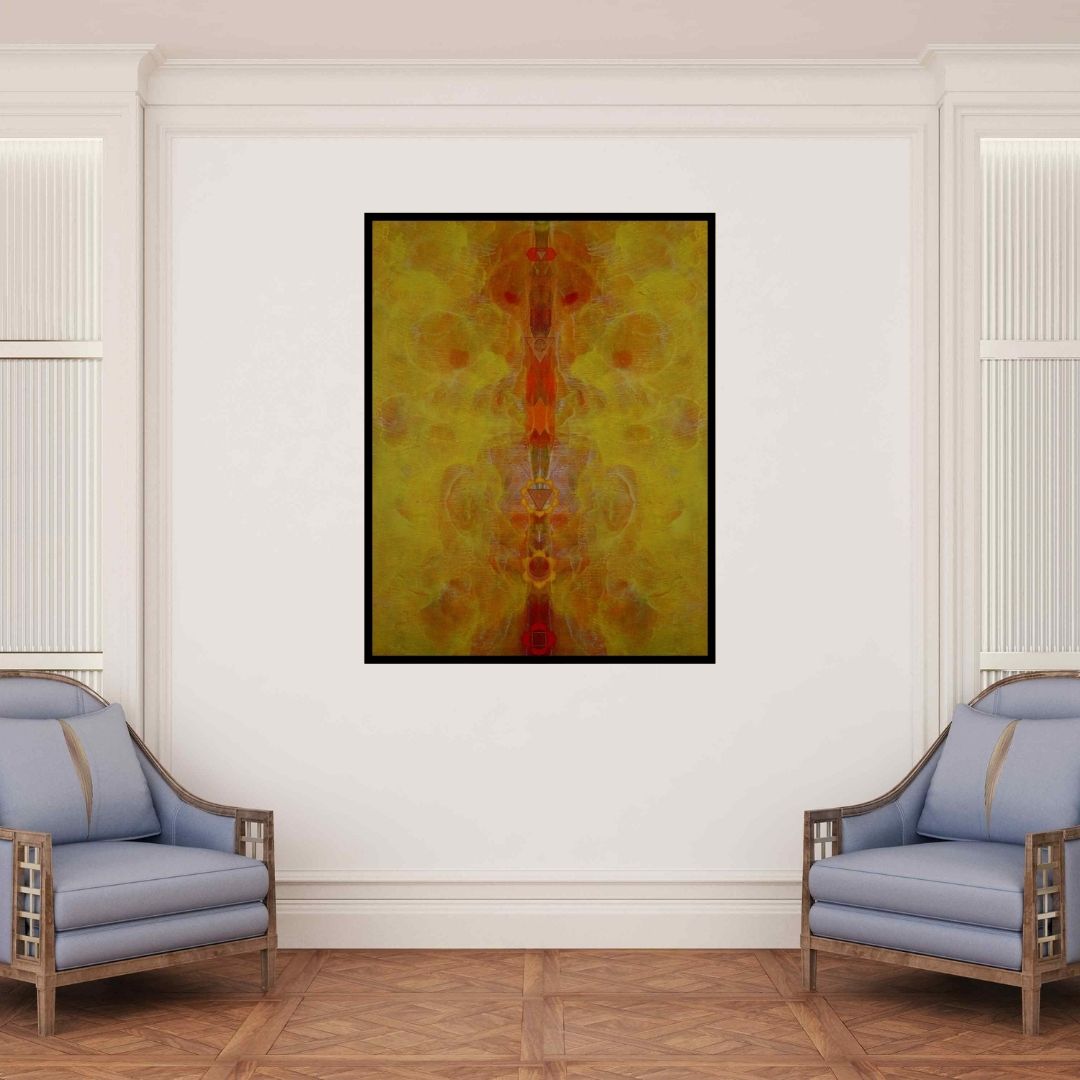 In-situ view of Keshav Kasar's 'Untitled 5 (Cosmic Tapestry)' painting in a room