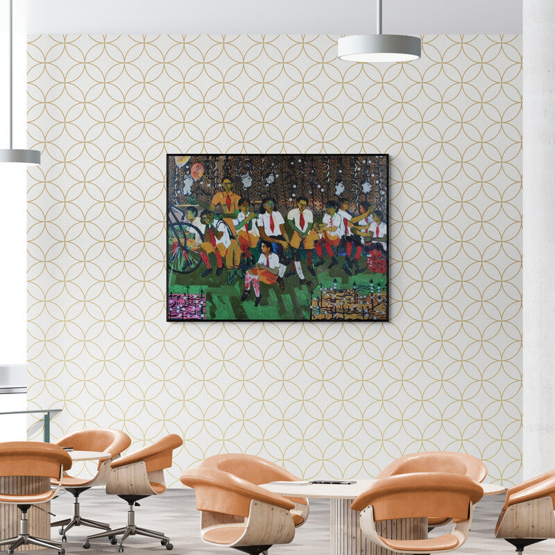 In-situ view of Subhash Babhulkar's 'Untitled 5 (The Flute Player and His Muse)' painting in a room