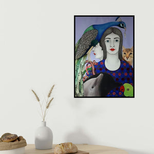 Rajesh Salagaonkar's 'Untitled 5 (The Serene Portrait)' painting visualized above a sofa in a contemporary room.