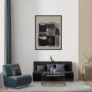 Preview of 'Untitled 5' Painting by Yogesh Patil shown on a wall in a furnished room.