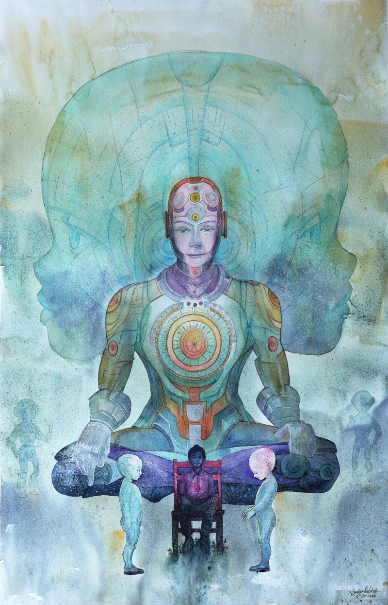 Untitled 5' contemporary watercolor painting by artist Jasbinder Singh, 42x30 inch, on fabriano paper