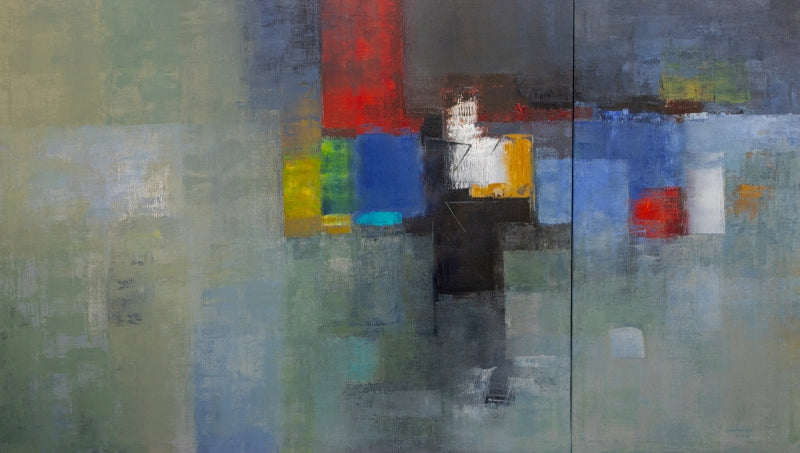Untitled 5' abstract oil painting by artist Bhausaheb Nanaware, 48x84 inch, on canvas