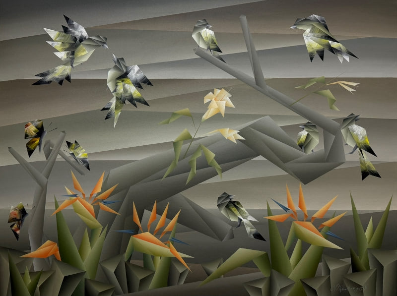 Untitled 5' animals acrylic painting by artist Nirakar Chowdhury, 36x48 inch, on canvas