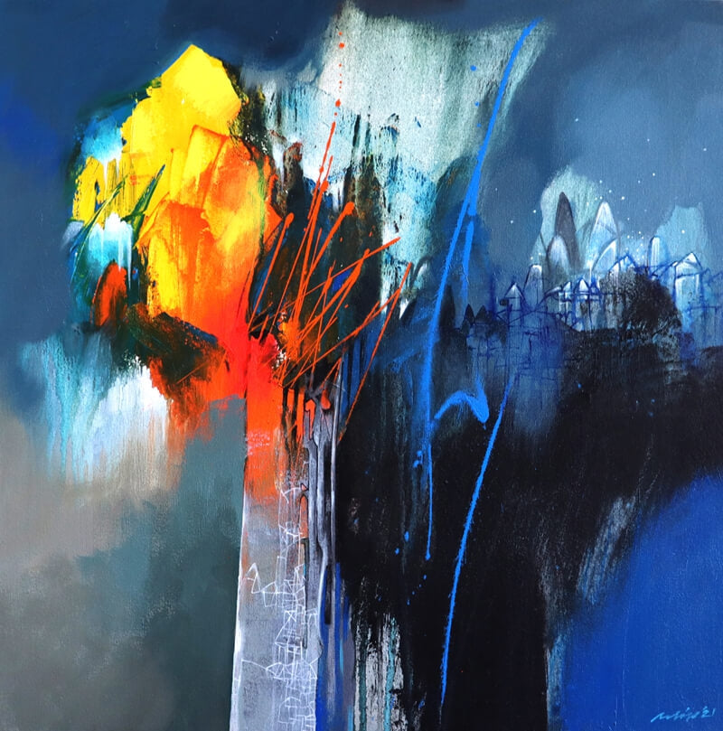 Untitled 5' contemporary acrylic painting by artist Pradip Sengupta, 24x24 inch, on canvas