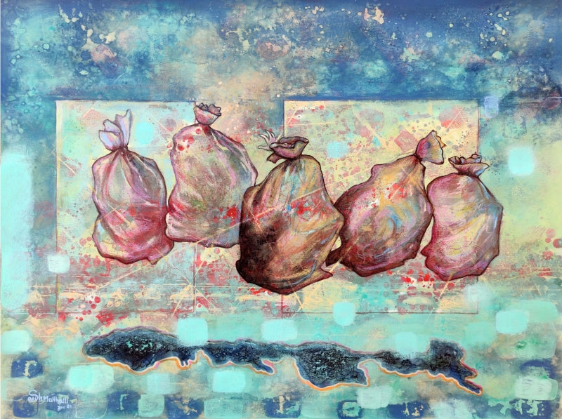 Untitled 5' contemporary mixed-media painting by artist Satish Multhalli, 20x26 inch, on canson paper