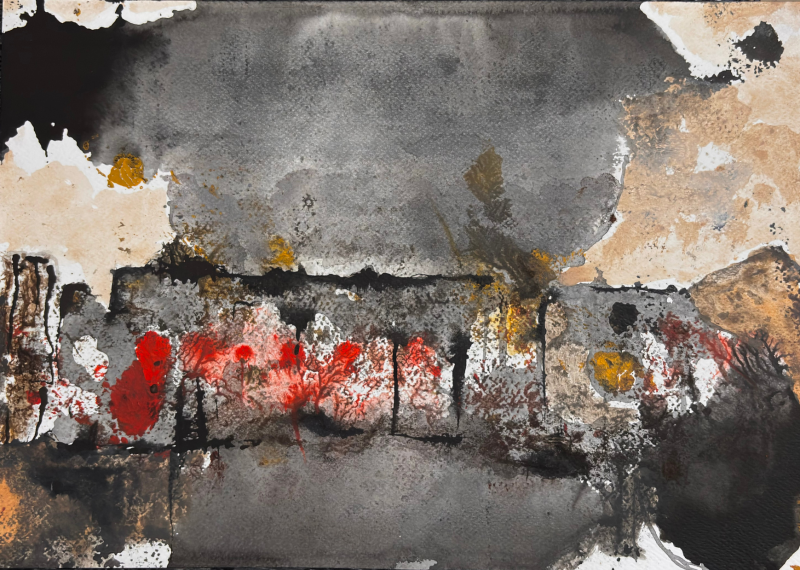 Untitled 5' abstract acrylic painting by artist Prasen Baviskar, 12x16 inch, on paper