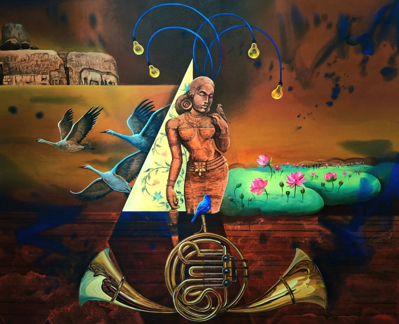 Untitled 5' contemporary acrylic painting by artist Senthil Kumar J, 48x72 inch, on canvas