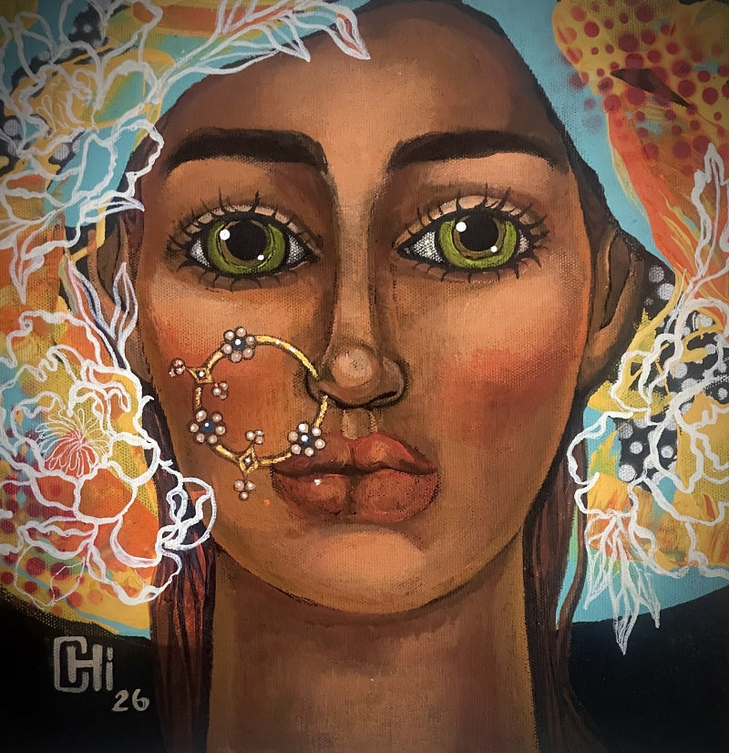 Untitled 5' figurative acrylic painting by artist Suruchi Jamkar, 12x12 inch, on canvas