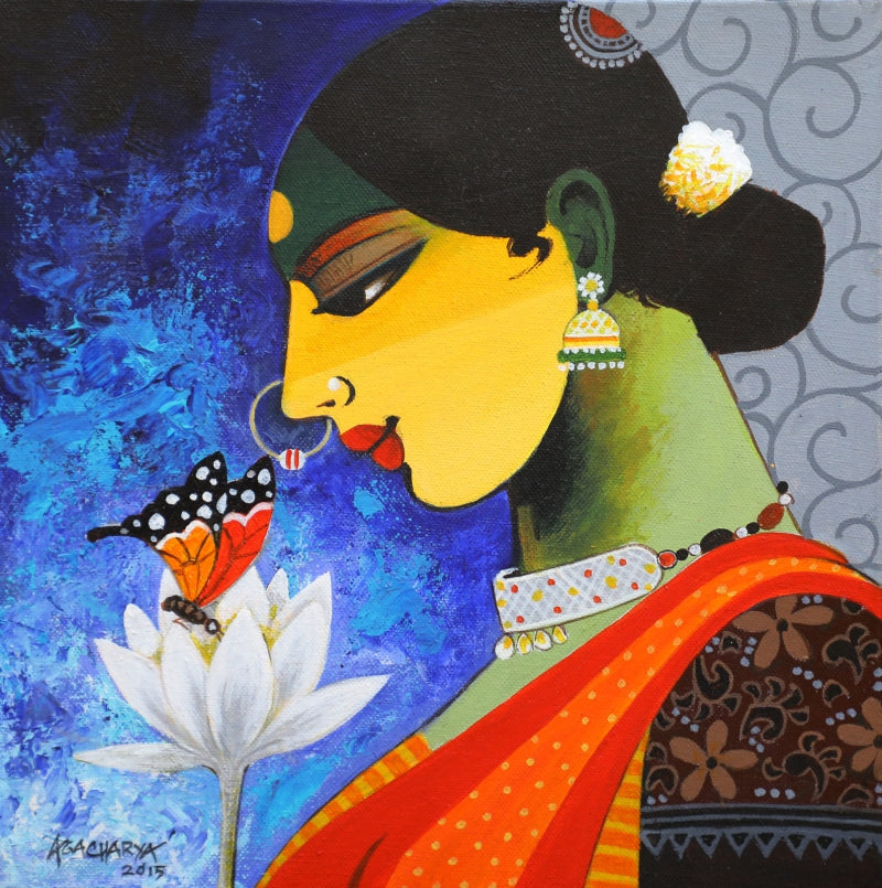 Untitled 5' figurative acrylic painting by artist Agacharya A, 12x12 inch, on canvas