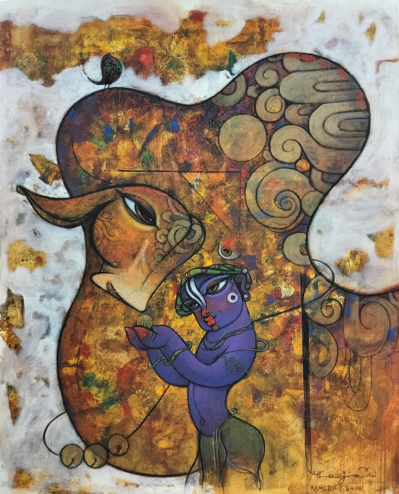 'Untitled 5' religious acrylic painting by artist Ramesh Gujar, 60x48 inch, on canvas