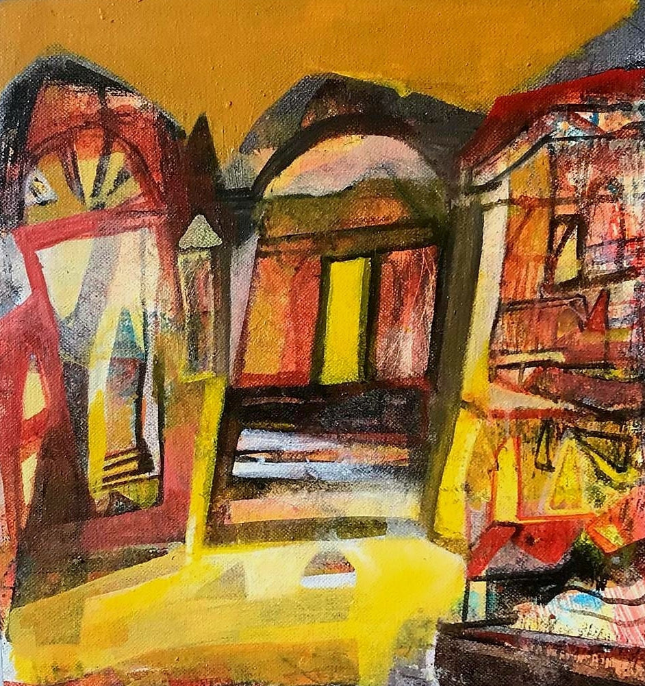 'Untitled 5' landscape acrylic painting by artist Tapas Ghosal, 12x12 inch, on canvas