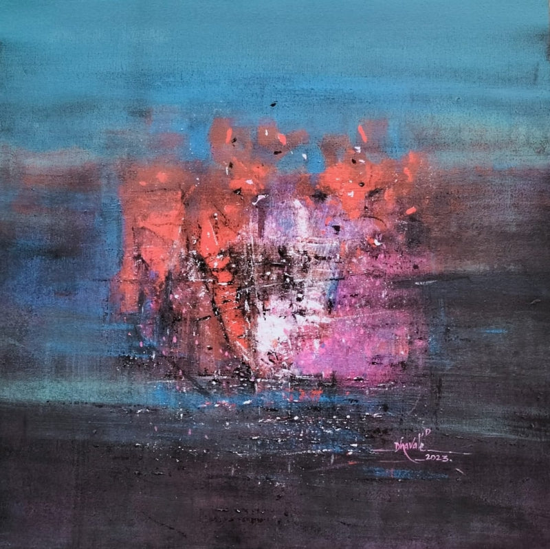 'Untitled 5' abstract acrylic painting by artist Dnyaneshwar Dhavale, 24x24 inch, on canvas