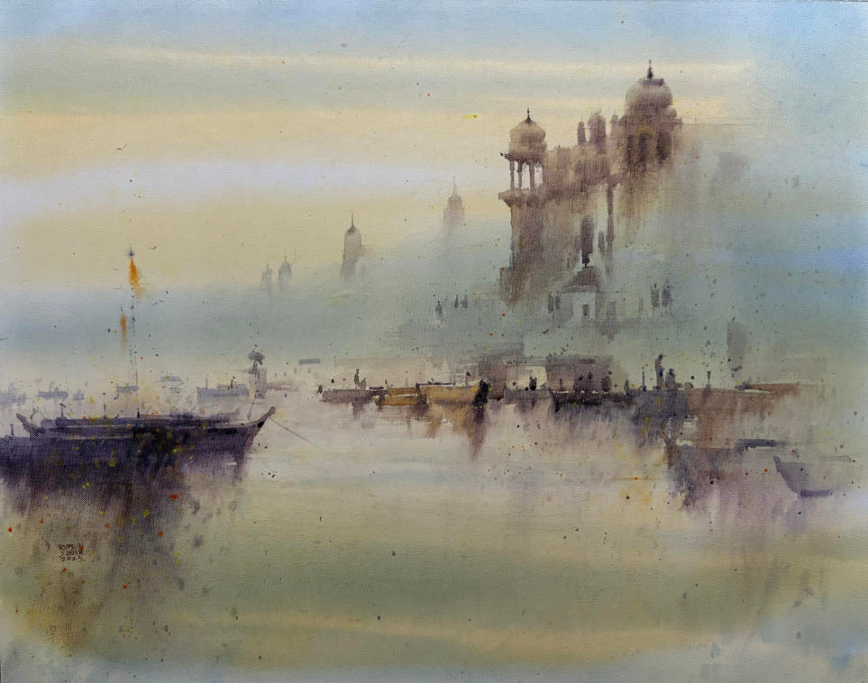 Untitled 5' seascape acrylic painting by artist Rupesh Sonar, 22x28 inch, on canvas