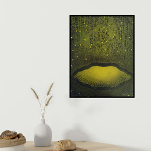 Anamika Kuchan's 'Untitled 5 (Cosmic Seed)' painting visualized above a sofa in a contemporary room.