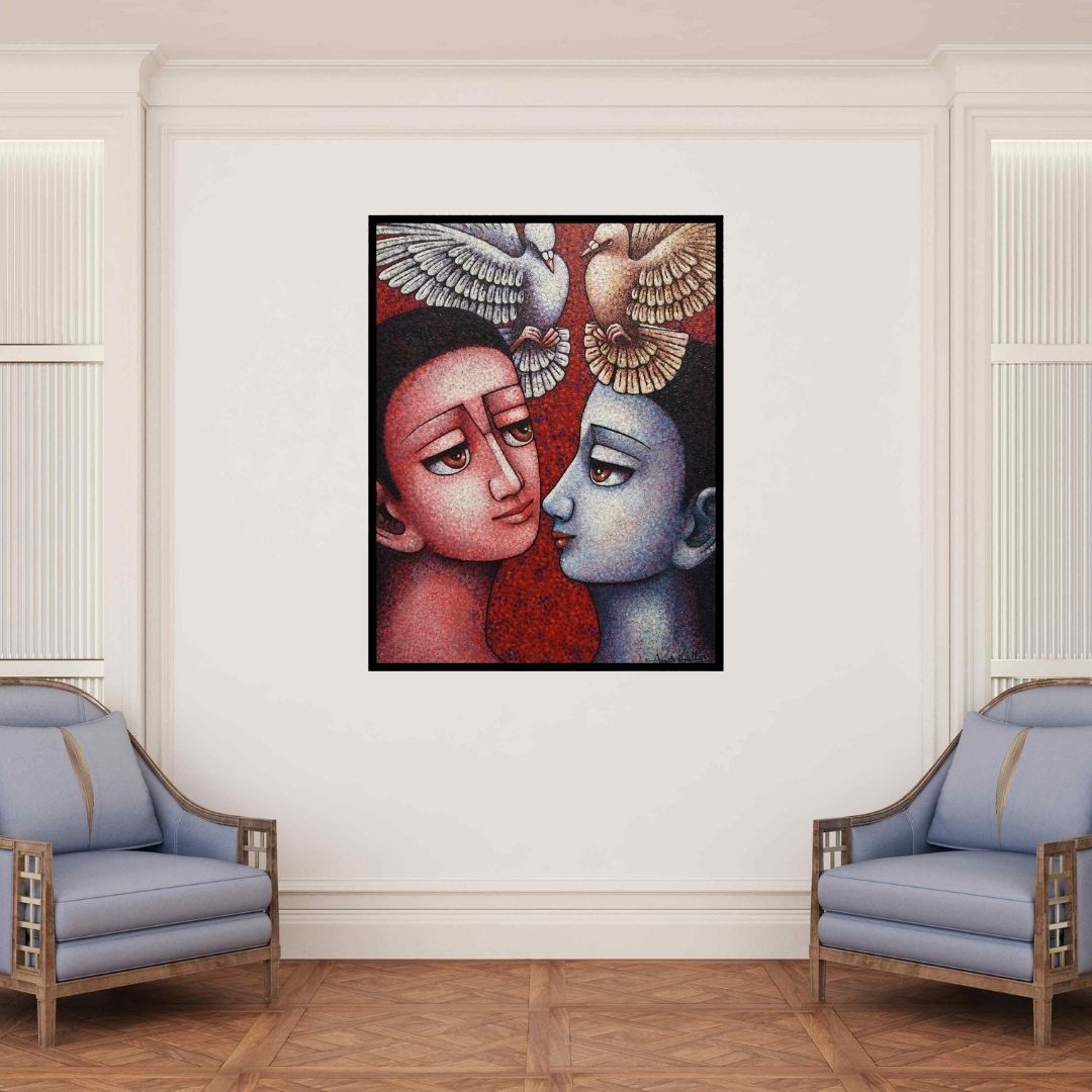 In-situ view of Amar Sultan's 'Untitled 5 (A Love Duet)' painting in a room