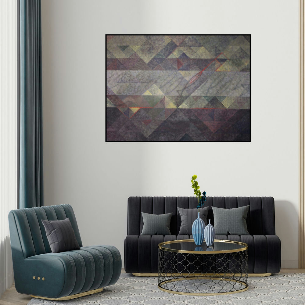 'Untitled 5 (Intersecting Planes)' painting by Mansi Palshikar shown on a wall in a furnished room.