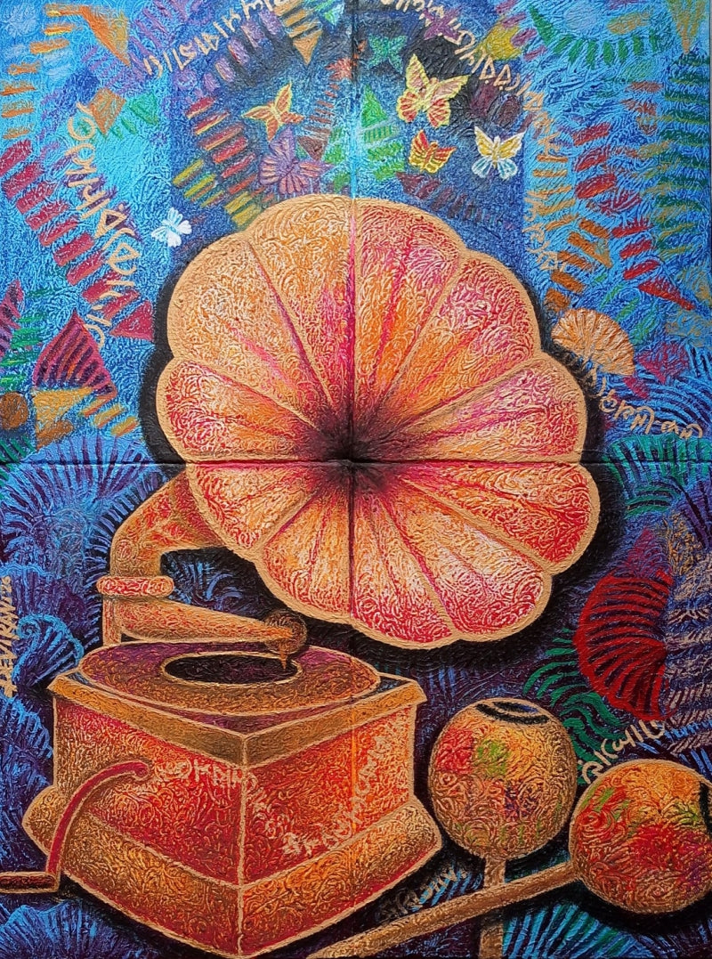 Untitled 5 (Diptych)' music mixed-media painting by artist Devirani Dasgupta, 32x24 inch, on canvas