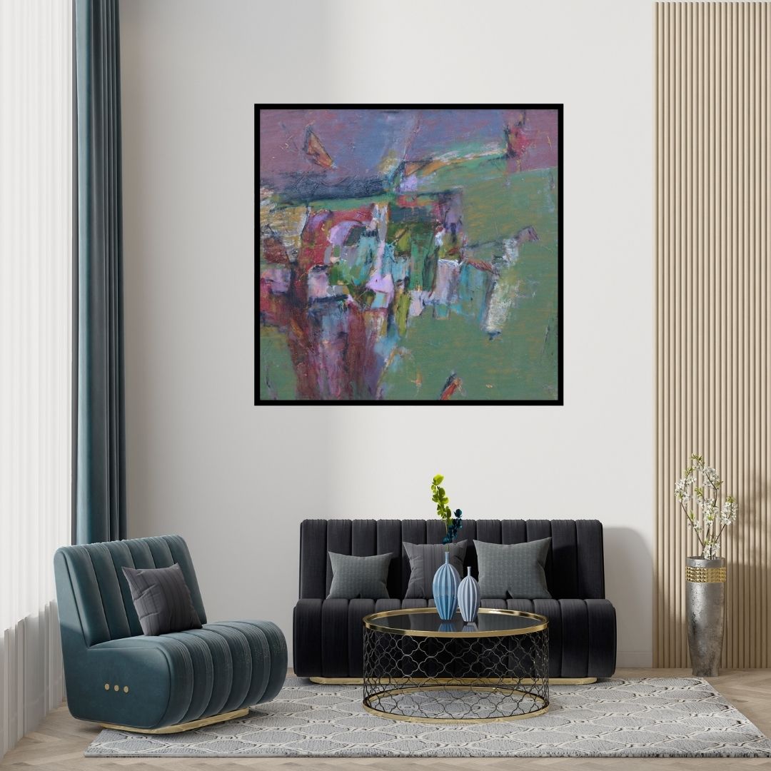 Preview of 'Untitled 50 (Untitled)' Painting by Anuja Paturkar shown on a wall in a furnished room.