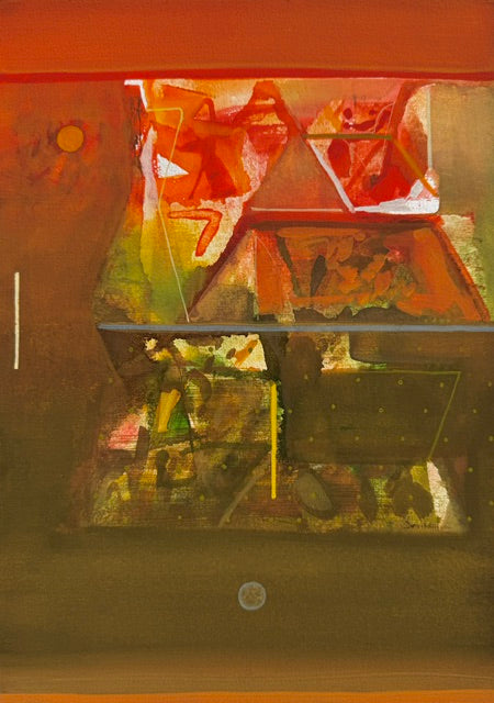 Untitled 502' abstract acrylic painting by artist Shrikant Kadam, 12x9 inch, on paper