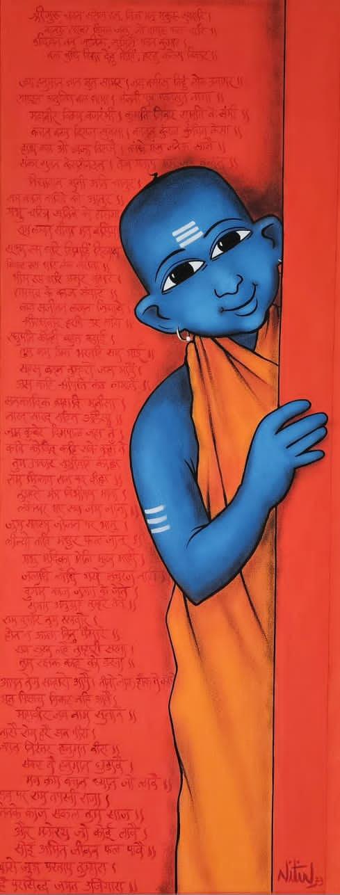 Religious acrylic painting titled 'Untitled', 48x18 inches, by artist Nitin Ghangrekar on Canvas