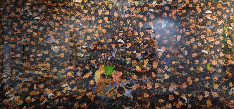 Untitled' figurative watercolor painting by artist P S Jalaja, 58x117 inch, on paper