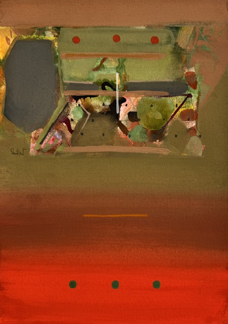 Untitled 509' abstract acrylic painting by artist Shrikant Kadam, 12x9 inch, on paper