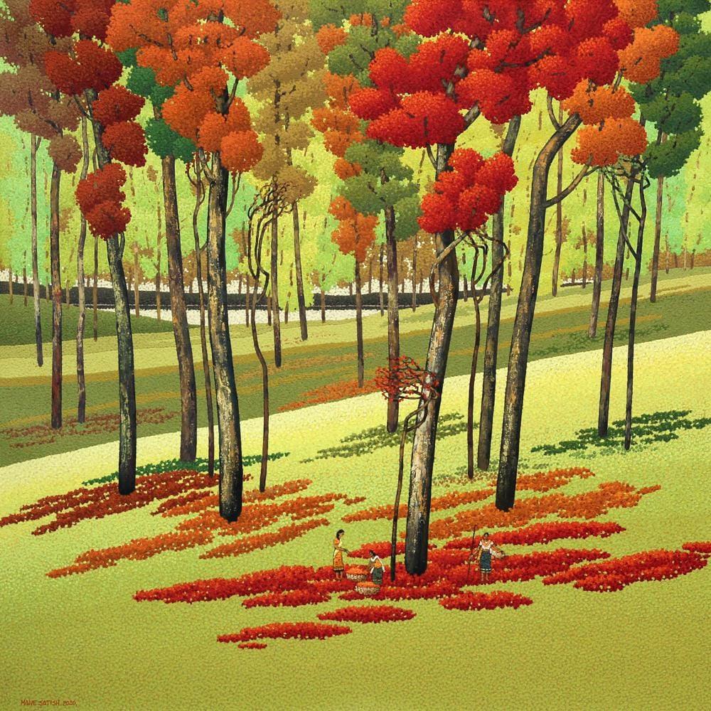 Nature oil painting titled 'Untitled 51', 48x48 inches, by artist Satish Mane on Canvas