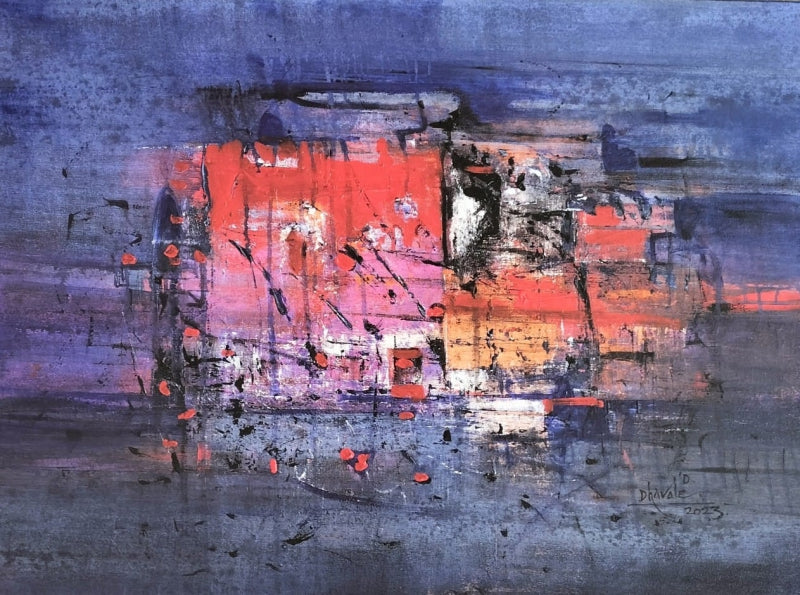 Untitled 51' abstract acrylic painting by artist Dnyaneshwar Dhavale, 27x36 inch, on canvas