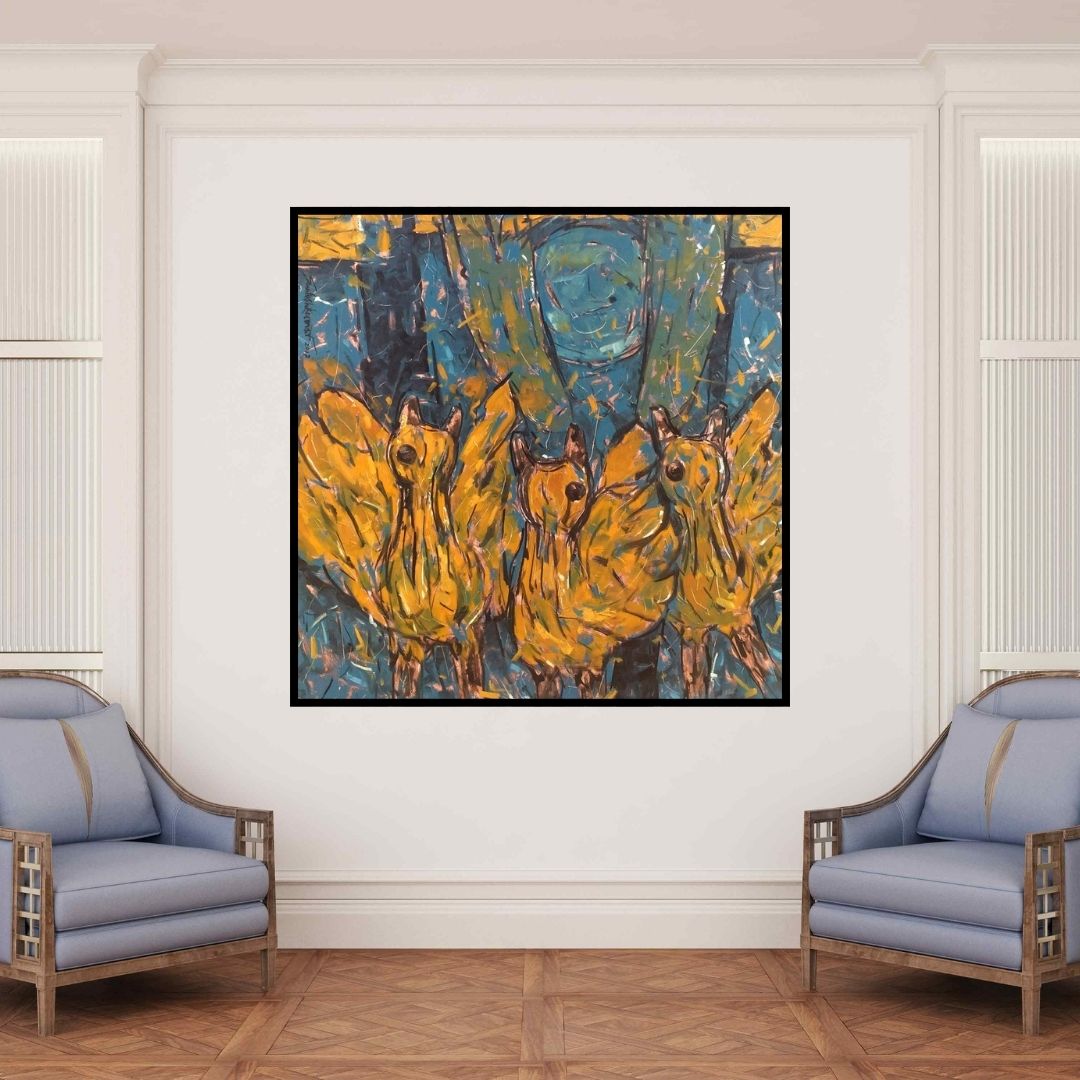 In-situ view of Santosh Patil's 'Untitled 51 (Night Watch)' painting in a room