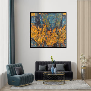 Preview of 'Untitled 51 (Night Watch)' Painting by Santosh Patil shown on a wall in a furnished room.