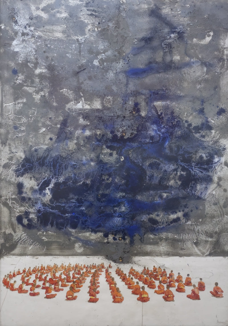 Untitled' religious mixed-media painting by artist G R Iranna, 60x43 inch, on paper