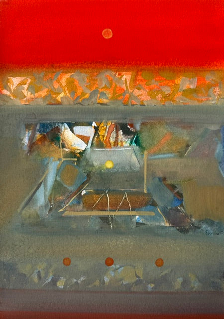 Untitled 514' abstract acrylic painting by artist Shrikant Kadam, 12x9 inch, on paper