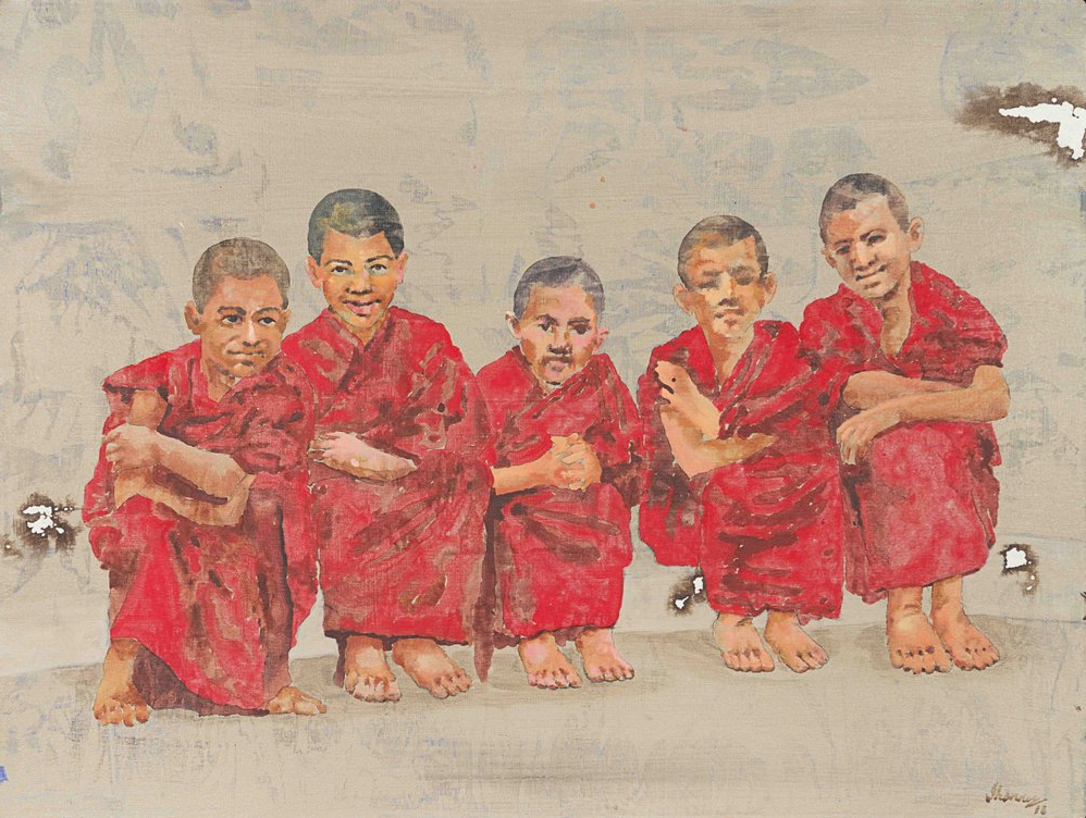 Untitled' figurative acrylic painting by artist G R Iranna, 36x48 inch, on canvas