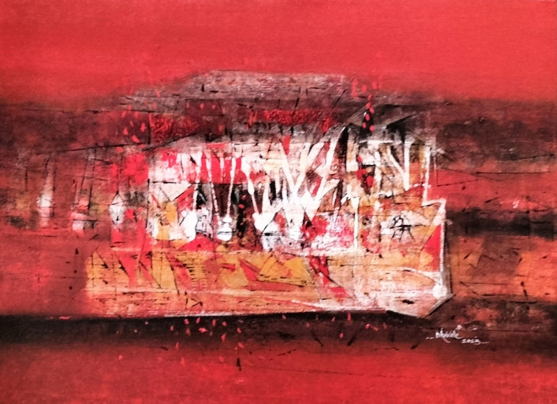 Untitled 52' abstract acrylic painting by artist Dnyaneshwar Dhavale, 27x36 inch, on canvas