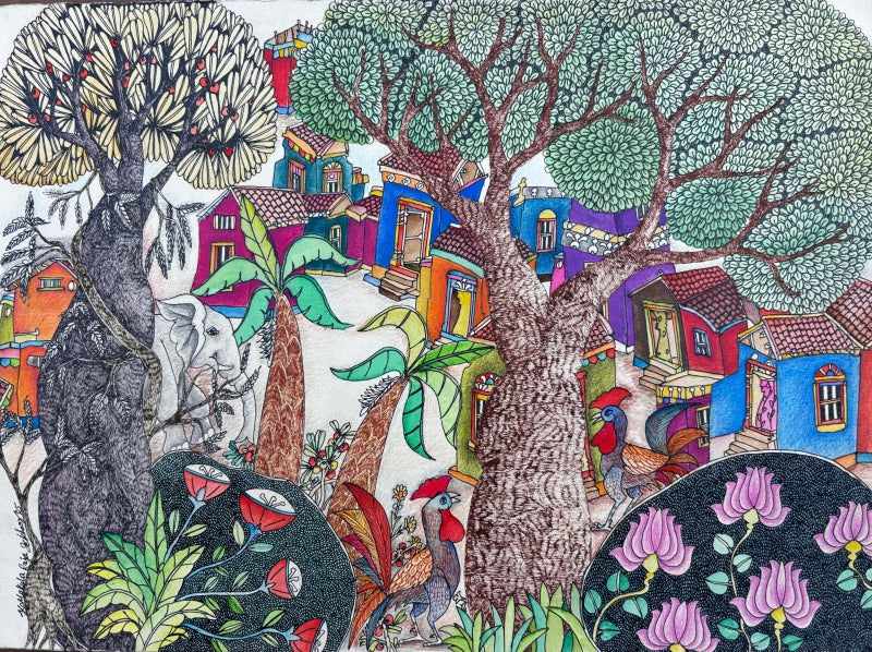 'Untitled 52' landscape mixed-media painting by artist Rajasekhar Komakula, 11x15 inch, on acid free paper