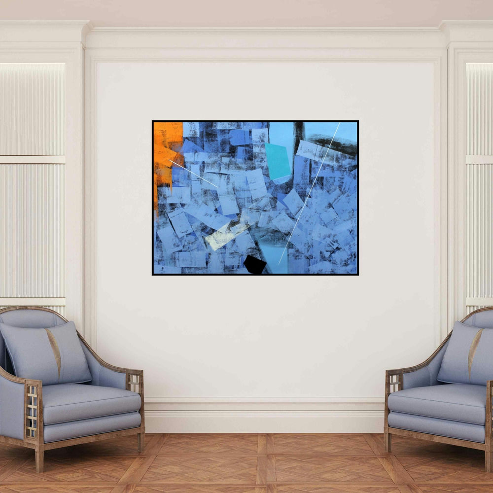 'Untitled 53' painting by Sudhir Talmale shown on a wall in a furnished room.