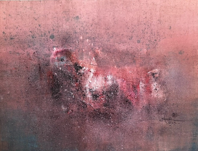 Untitled 53' abstract acrylic painting by artist Dnyaneshwar Dhavale, 27x36 inch, on canvas
