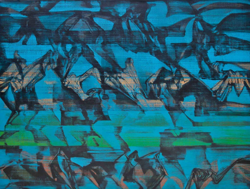 Untitled 53' abstract acrylic painting by artist Chandan Bhowmick, 48x60 inch, on canvas