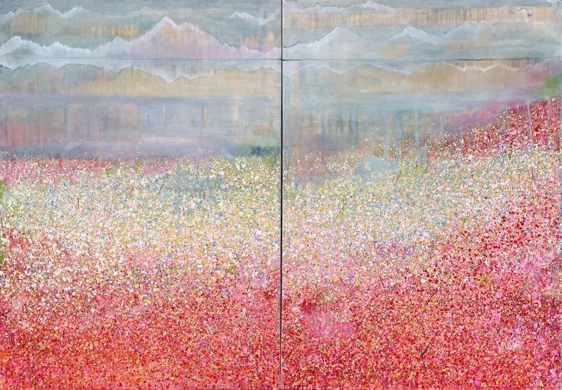 Untitled 53 ( Diptych )' nature mixed-media painting by artist Vyoma Parikh, 42x60 inch, on linen