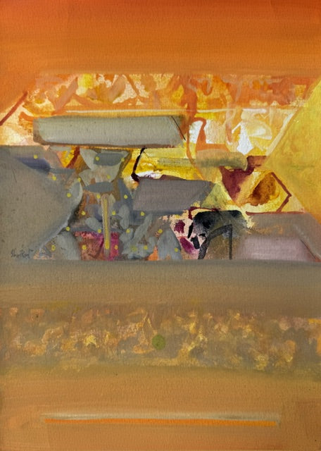 Untitled 530' abstract acrylic painting by artist Shrikant Kadam, 12x9 inch, on paper